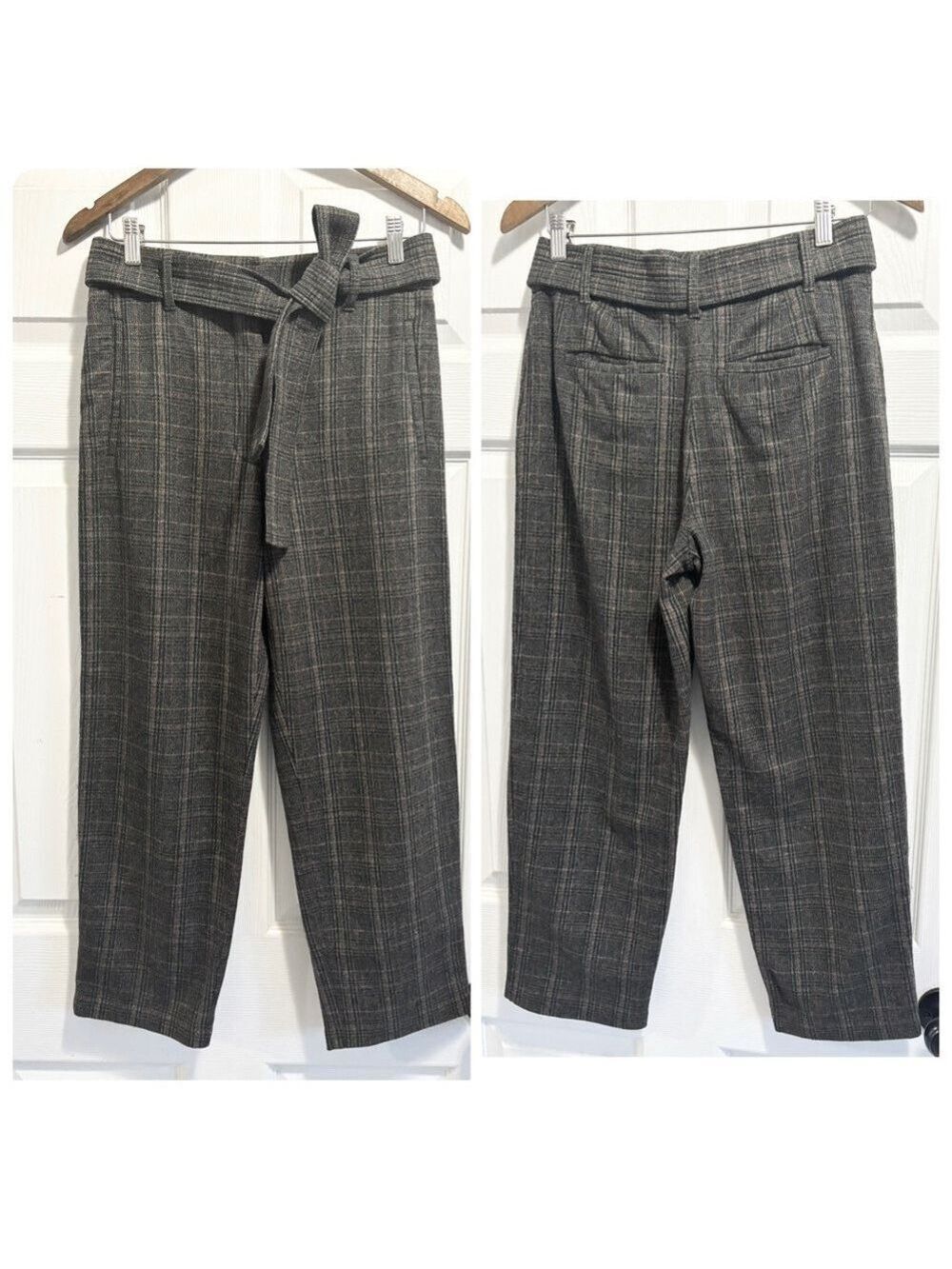 Aritzia Wilfred Jallade Tie Front Plaid Pants Wool Cashmere Blend Trousers Sz 8